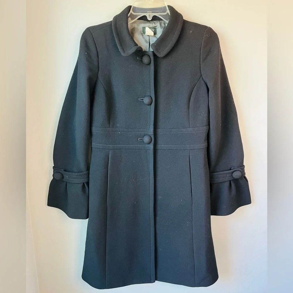 J. Crew Black Lady Day Wool Coat Tulip Sleeves - Picture 3 of 11